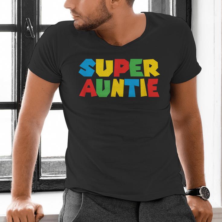 Gamer Aunt Super Auntie Gaming Matching Dad & Mom Kids Men's V-Neck T-Shirt