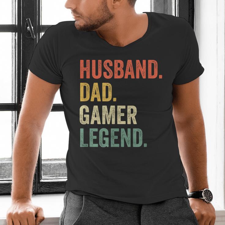 Gamer Husband Dad Video Game Legend Father's Day Men's V-Neck T-Shirt