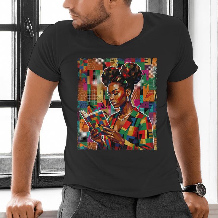 Geometric History Educated Women Reading Book Melanin Men's V-Neck T-Shirt