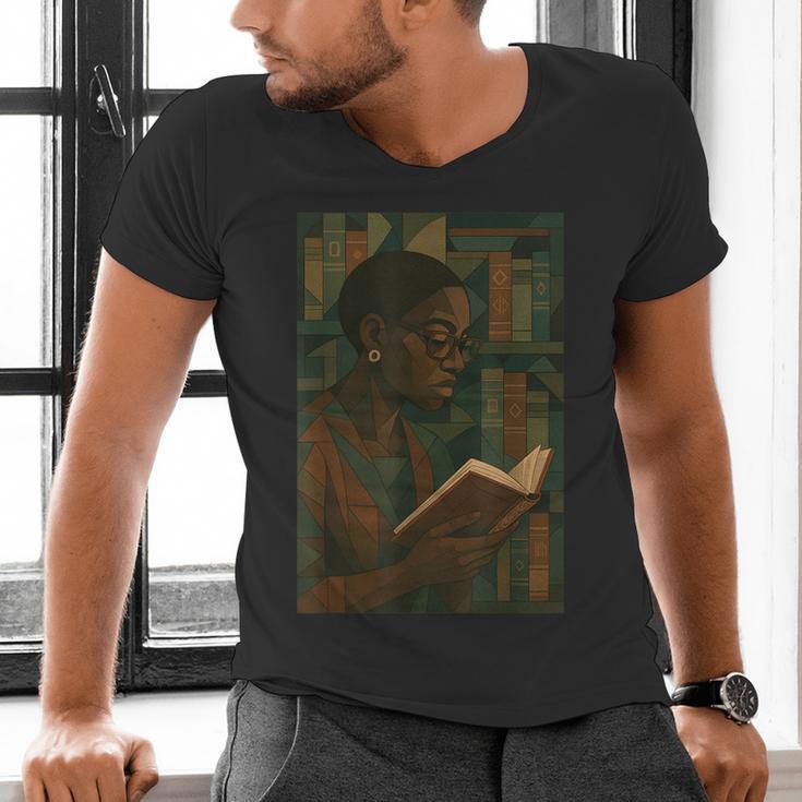 Geometric History Educated Women Teacher Book Melanin Men's V-Neck T-Shirt