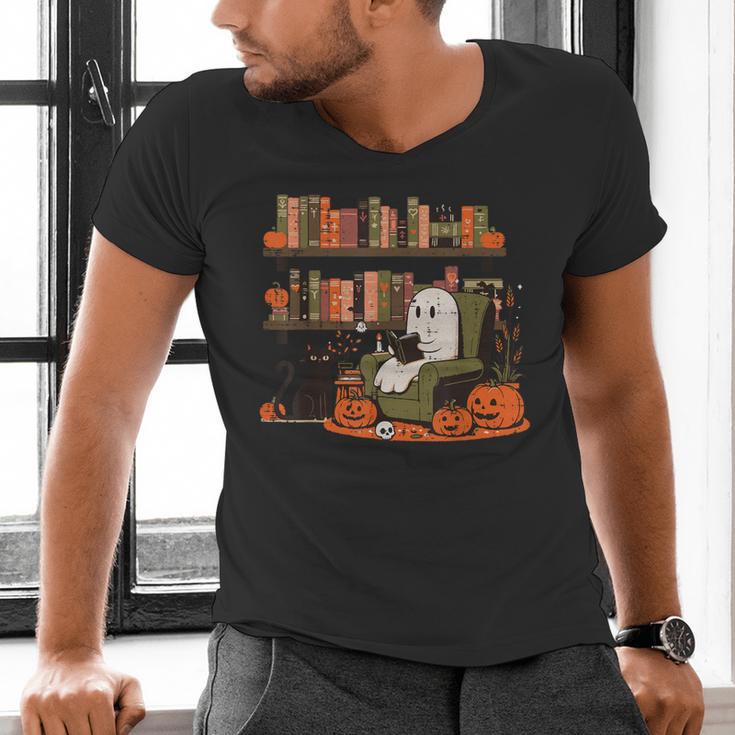 Ghost Library Reading Books Halloween Men Women Kids Men's V-Neck T-Shirt Ghost Library Reading Books Halloween Men Women Kids Men's V-Neck T-Shirt