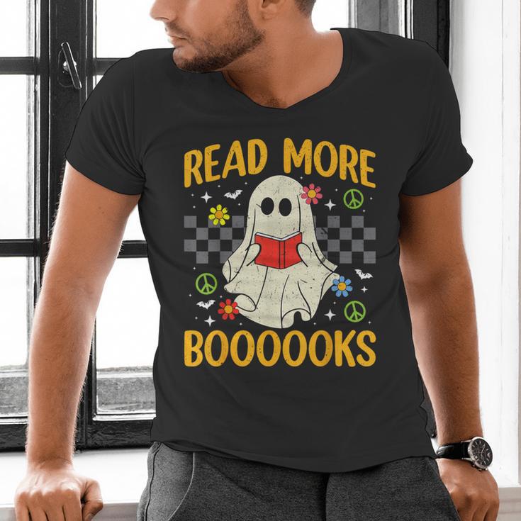 Ghost Reading Books Teacher Student Halloween Read More Book Men's V-Neck T-Shirt Ghost Reading Books Teacher Student Halloween Read More Book Men's V-Neck T-Shirt