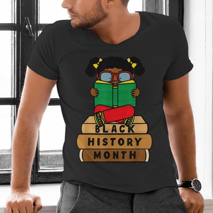 Girl Kid Reading Book Black History Month Bookworm Men's V-Neck T-Shirt Girl Kid Reading Book Black History Month Bookworm Men's V-Neck T-Shirt