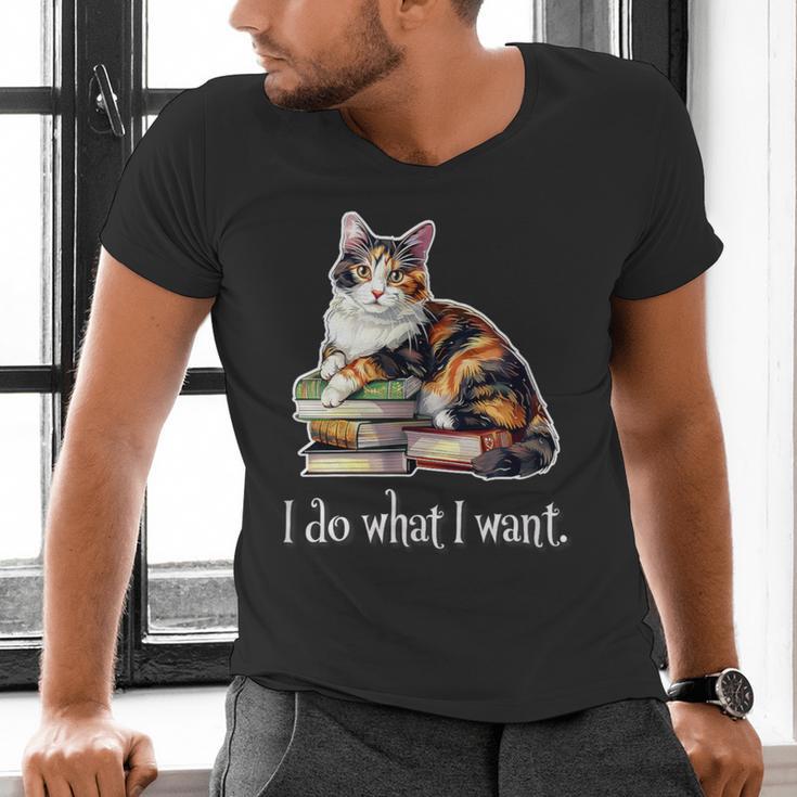 Girls Books I Do What I Want Calico Cat Lover Men's V-Neck T-Shirt