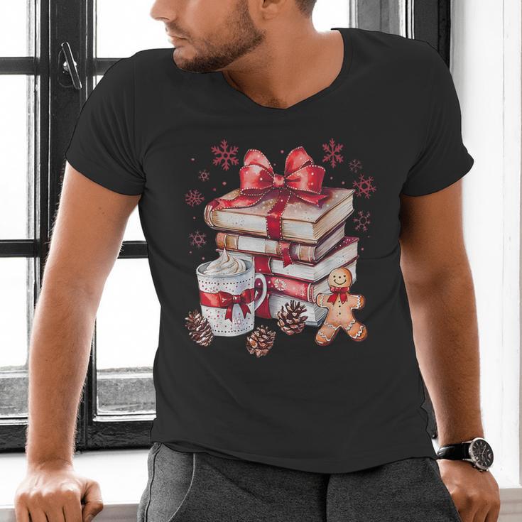 Girly Coquette Gingerbread Books And Hot Cocoa Cozy Season Men's V-Neck T-Shirt