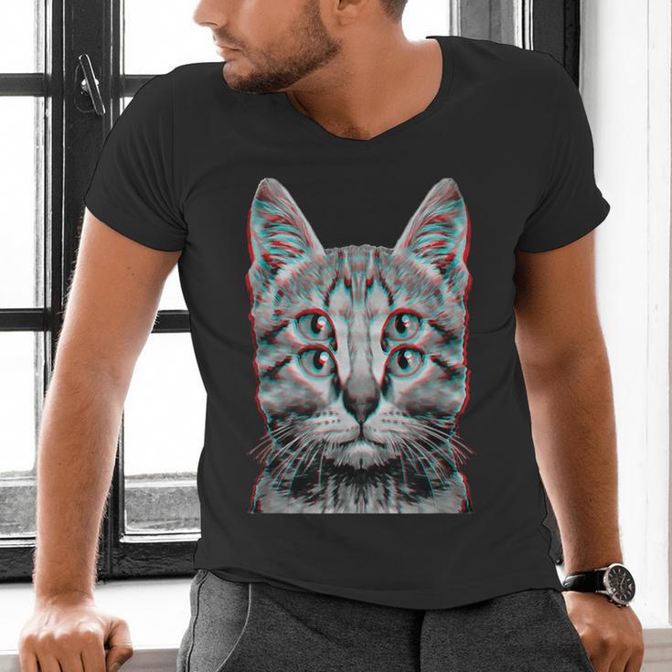 Glitch Weird Cat Kitten Optical Illusion Cat Mom Dad Men's V-Neck T-Shirt