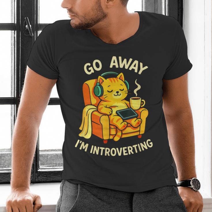 Go Away I'm Introverting Cat Coffee Headphones Men's V-Neck T-Shirt Go Away I'm Introverting Cat Coffee Headphones Men's V-Neck T-Shirt