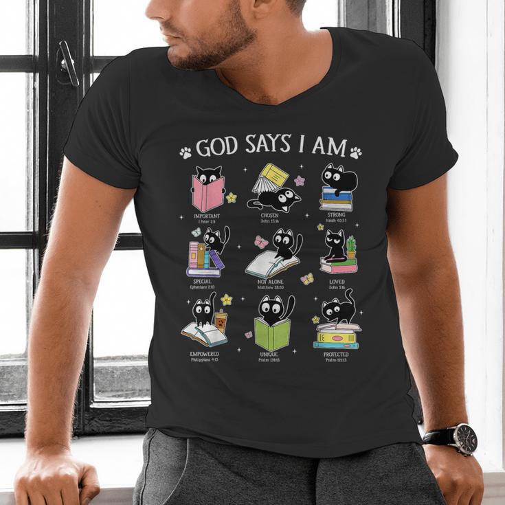 God Says I Am Cat Book Lover Christian Cute Jesus Girls Kids Men's V-Neck T-Shirt