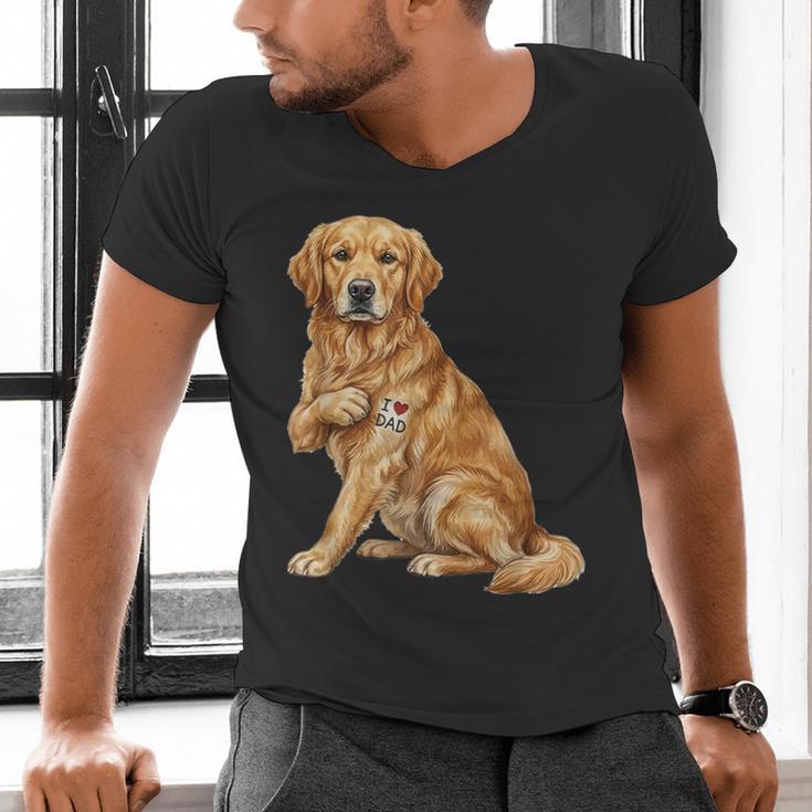 Golden Retriever I Love Dad Dog Dad Father's Day Men's V-Neck T-Shirt Golden Retriever I Love Dad Dog Dad Father's Day Men's V-Neck T-Shirt