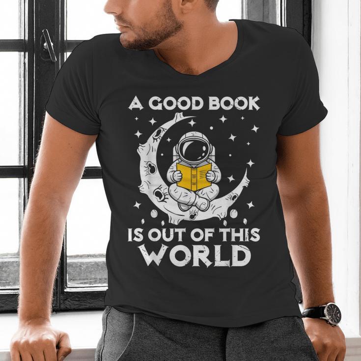 Good Book Is Out Of This World Astronaut Moon Space Reading Men's V-Neck T-Shirt