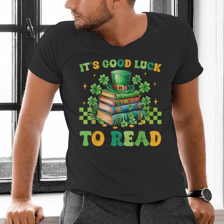 Goods Luck Read Librarian Book Patrick Days Shamrock Clover Men's V-Neck T-Shirt