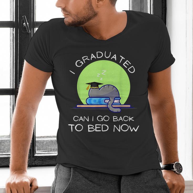I Graduated Can I Go Back To Bed Now Cat Graduation For Men Women Girls Kids Men's V-Neck T-Shirt
