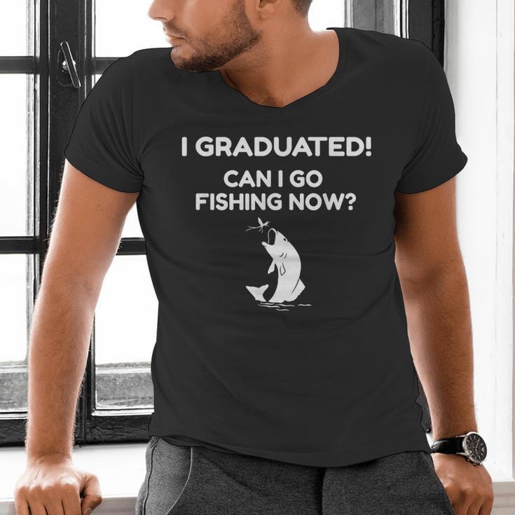 I Graduated Can I Go Fishing Graduation T-Shirt Men's V-Neck T-Shirt