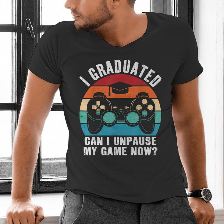 I Graduated Can I Unpause My Game Now Retro Graduation Men's V-Neck T-Shirt