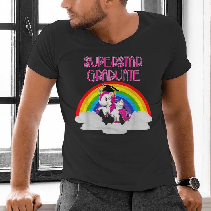 Graduation Unicorn Superstar Magical Colorful Rainbow Tshirt Men's V-Neck T-Shirt
