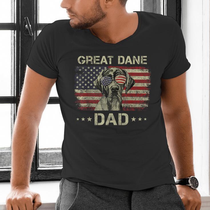 Great Dane Dad Dog Lovers American Flag 4th Of July Men's V-Neck T-Shirt