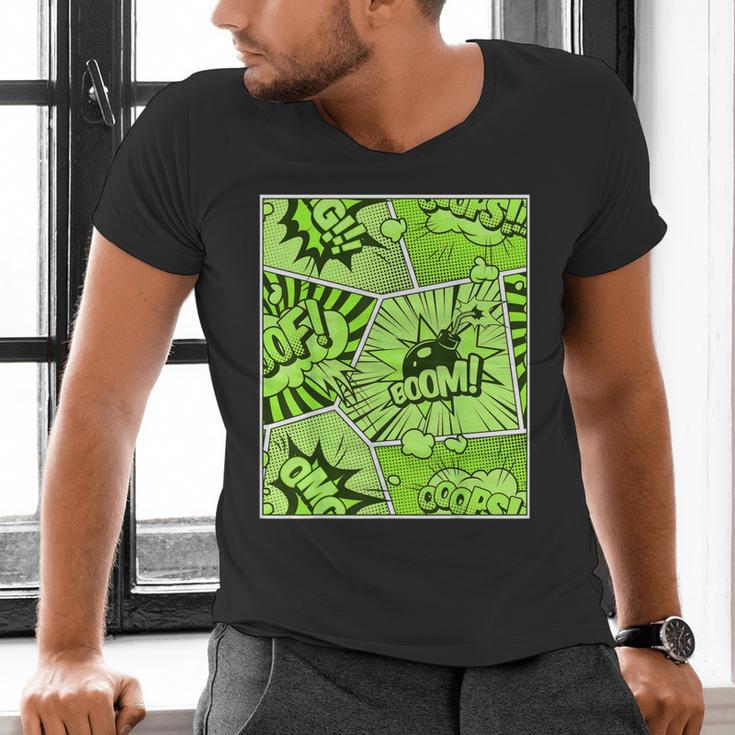 Green Comic Book Green Graphic Men's V-Neck T-Shirt Green Comic Book Green Graphic Men's V-Neck T-Shirt
