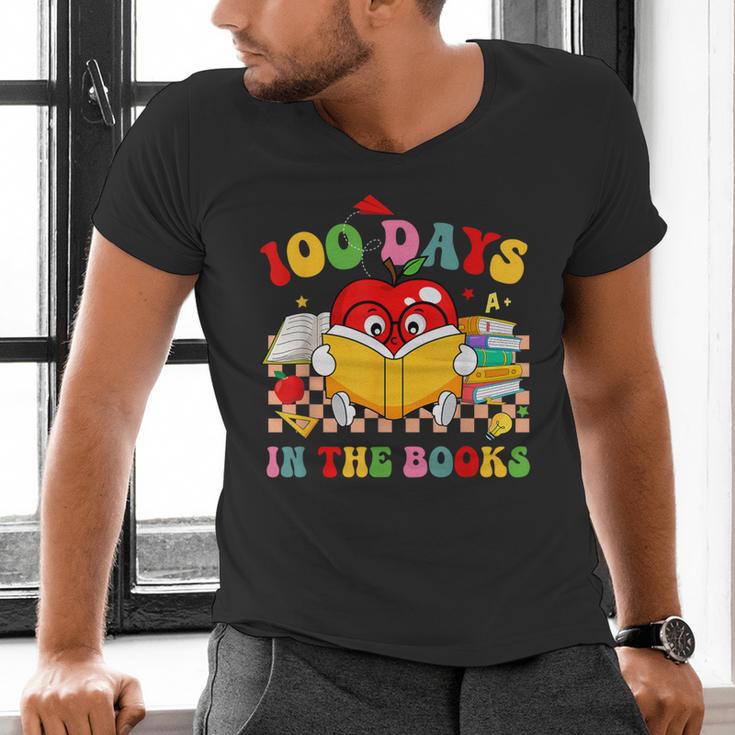 Groovy 100 Days In The Books Reading 100th Day Of School Men's V-Neck T-Shirt