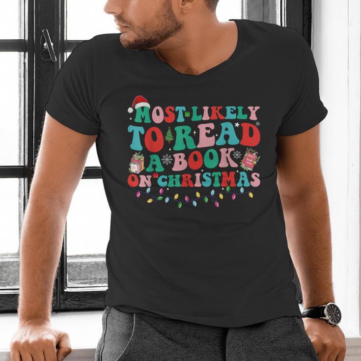 Groovy Christmas Most Likely To Read A Book On Christmas Men's V-Neck T-Shirt