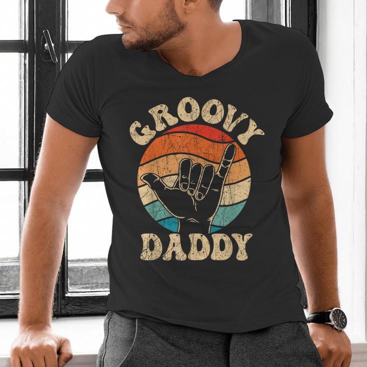 Groovy Daddy 70s Aesthetic Nostalgia 1970's Retro Groovy Dad Men's V-Neck T-Shirt