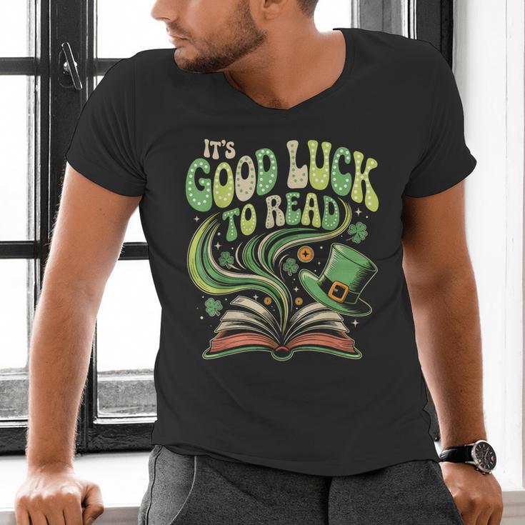 Groovy It's Good Luck To Read St Patrick's Day Book Lucky Men's V-Neck T-Shirt Groovy It's Good Luck To Read St Patrick's Day Book Lucky Men's V-Neck T-Shirt