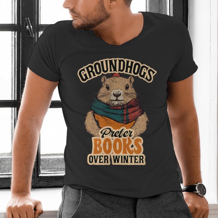 Groundhogs Prefer Books Over Winter February Men's V-Neck T-Shirt Groundhogs Prefer Books Over Winter February Men's V-Neck T-Shirt