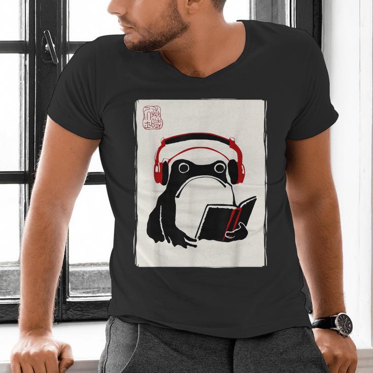 Grumpy Frog Books Music Kawaii Ink Japanese Men's V-Neck T-Shirt