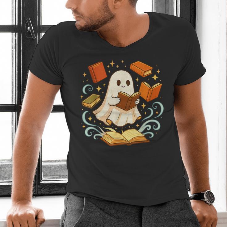 Halloween Cute Ghost Shirt Reading Books Ghost Men's V-Neck T-Shirt Halloween Cute Ghost Shirt Reading Books Ghost Men's V-Neck T-Shirt