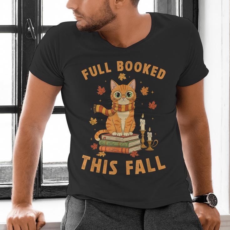 Halloween Fully Booked This Fall Book Ginger Cat Reading Men's V-Neck T-Shirt