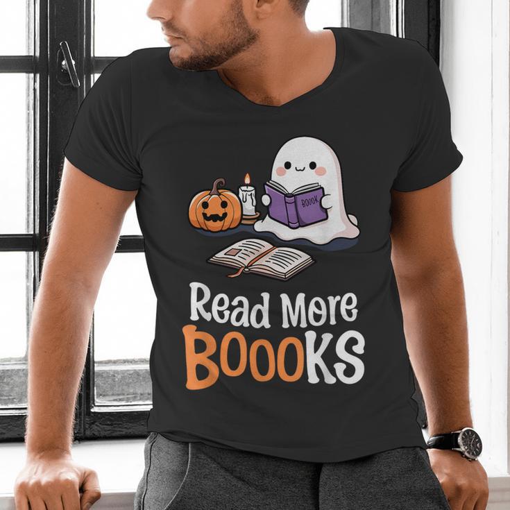 Halloween Teacher Women Cute Reading Ghost Read More Books Men's V-Neck T-Shirt Halloween Teacher Women Cute Reading Ghost Read More Books Men's V-Neck T-Shirt