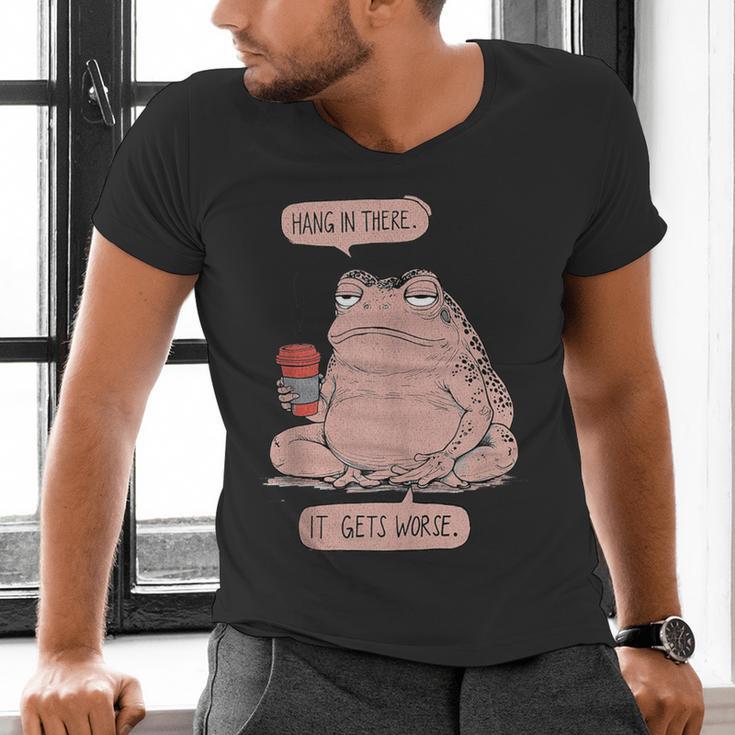 Hang In There It Gets Worse Introverts Anti Valentines Day Men's V-Neck T-Shirt Hang In There It Gets Worse Introverts Anti Valentines Day Men's V-Neck T-Shirt