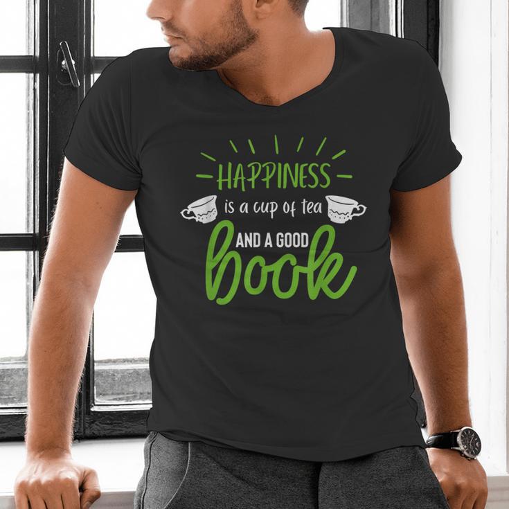 Happiness Is a Cup Of Tea And a Good Book Men's V-Neck T-Shirt Happiness Is a Cup Of Tea And a Good Book Men's V-Neck T-Shirt