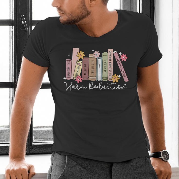 Harm Reduction Floral Book Overdose Awareness Nurse Men's V-Neck T-Shirt Harm Reduction Floral Book Overdose Awareness Nurse Men's V-Neck T-Shirt