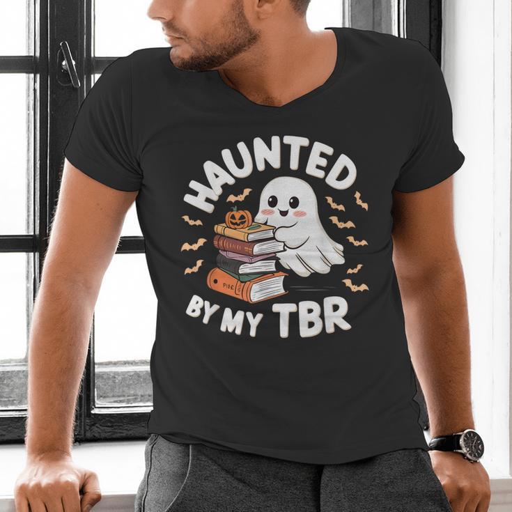 Haunted By My TBR Cute Ghost Book Reading Teacher Halloween Men's V-Neck T-Shirt