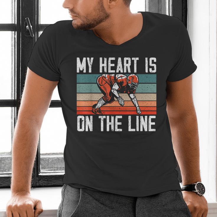 My Heart Is On The Line Football Mom Dad Offensive Lineman Men's V-Neck T-Shirt