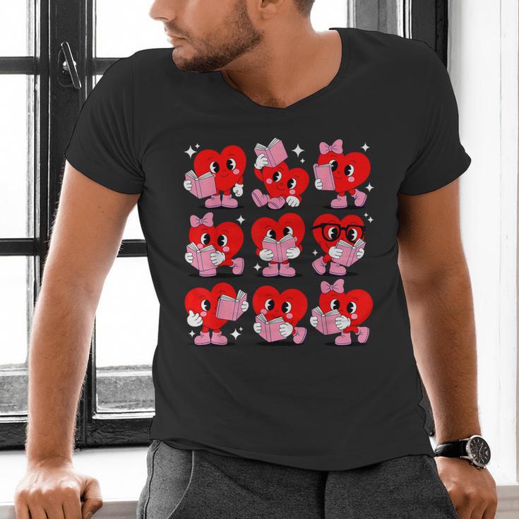 Heart Reading Books Valentine Teacher Boys Girls Book Lover Men's V-Neck T-Shirt