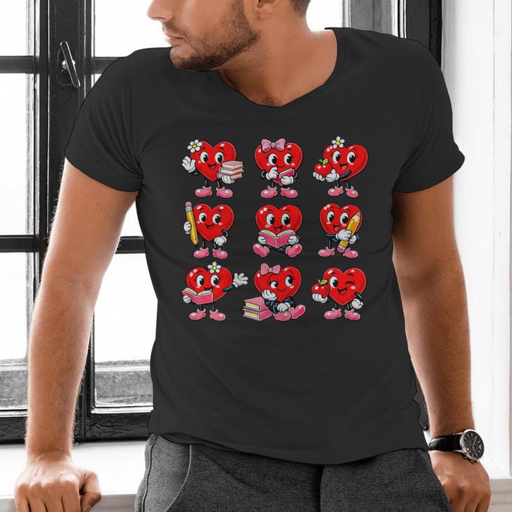 Heart Reading Books Valentine’s Day Girl And Boy Book Lovers Men's V-Neck T-Shirt Heart Reading Books Valentine’s Day Girl And Boy Book Lovers Men's V-Neck T-Shirt