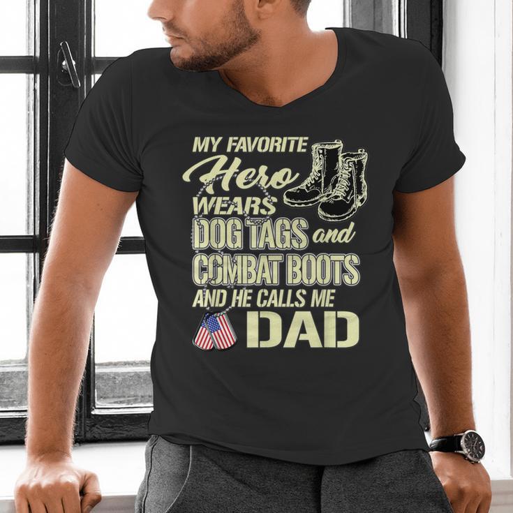 Hero Wears Dog Tags Combat Boots Proud Army Dad Father Men's V-Neck T-Shirt