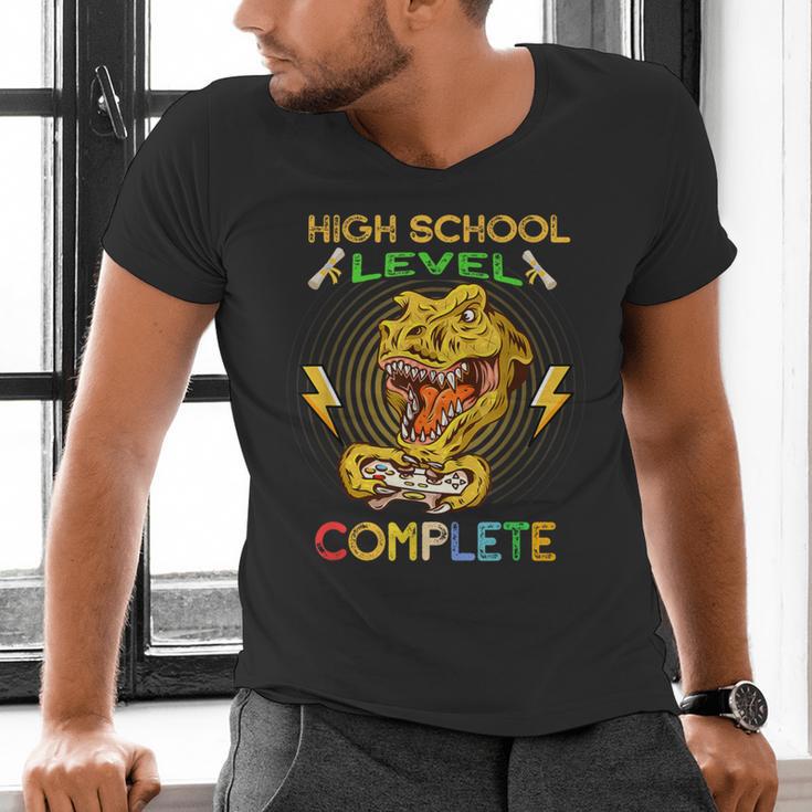 High School Level Complete Gamer Graduation Dinosaur 2021 Men's V-Neck T-Shirt
