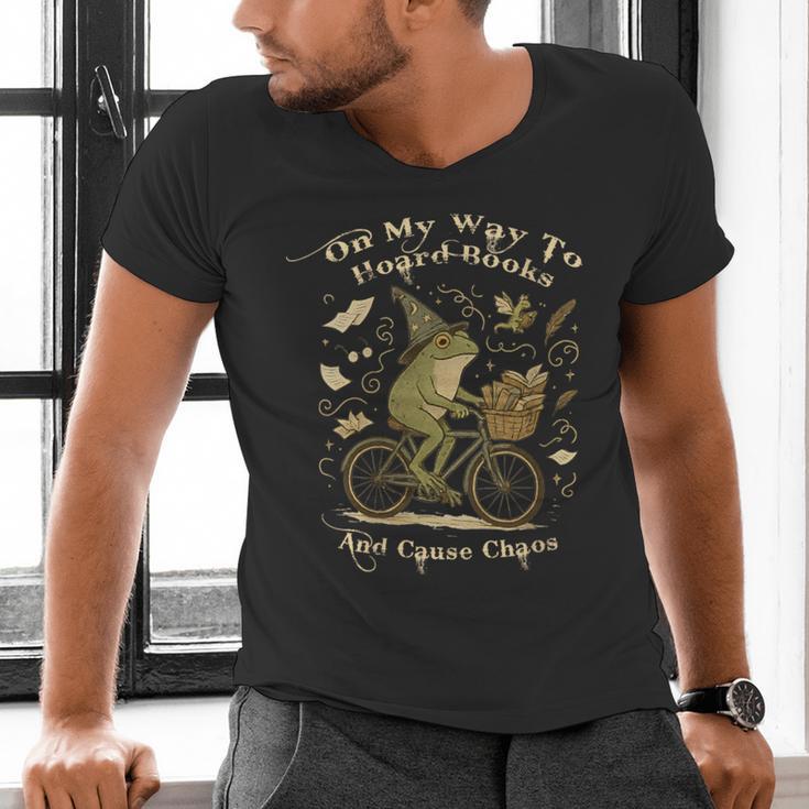 On My Way To Hoard Books And Cause Chaos Tom Foolery Frog Men's V-Neck T-Shirt