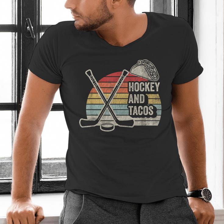 Hockey And Tacos Retro Nostalgia Lovers Men's V-Neck T-Shirt