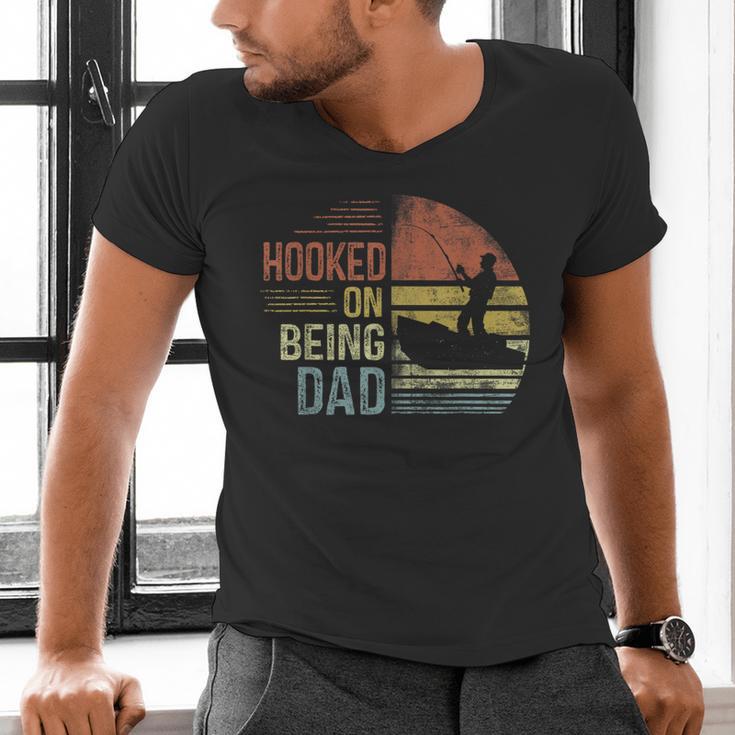 Hooked On Being Dad Fishing Dad Father's Day Men's V-Neck T-Shirt
