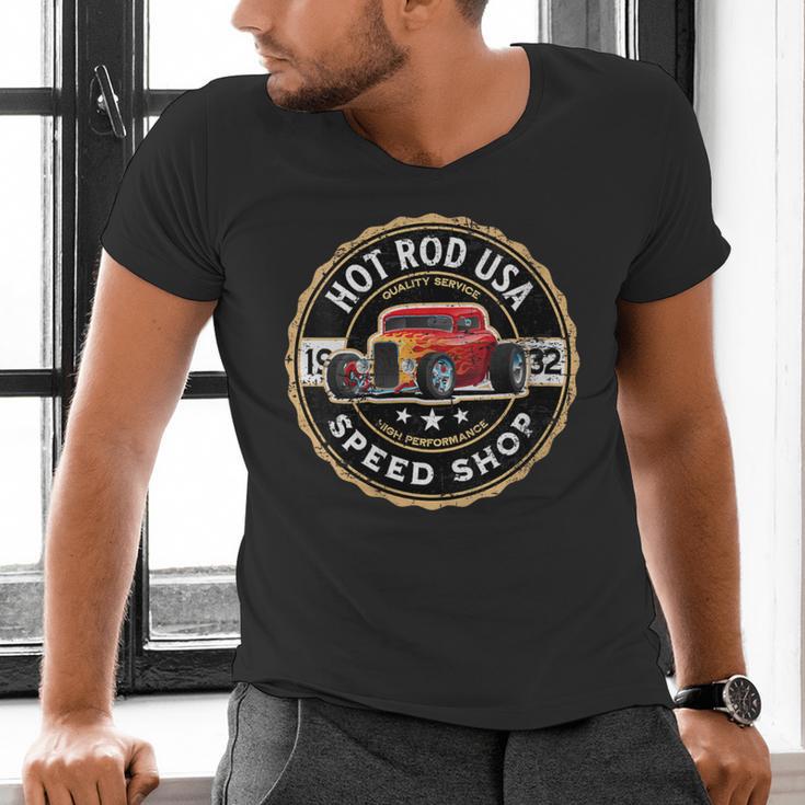 Hotrod Custom Car Automotive Nostalgia Distressed Men's V-Neck T-Shirt