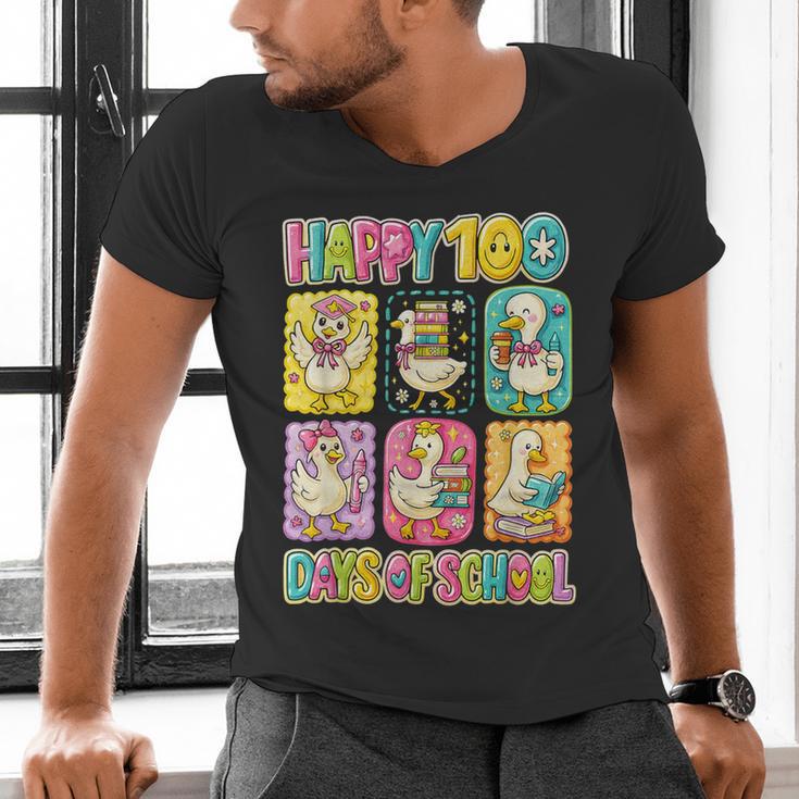 HUGvyn Happy 100 Days Of School Teacher Goose Preppy Books Men's V-Neck T-Shirt HUGvyn Happy 100 Days Of School Teacher Goose Preppy Books Men's V-Neck T-Shirt