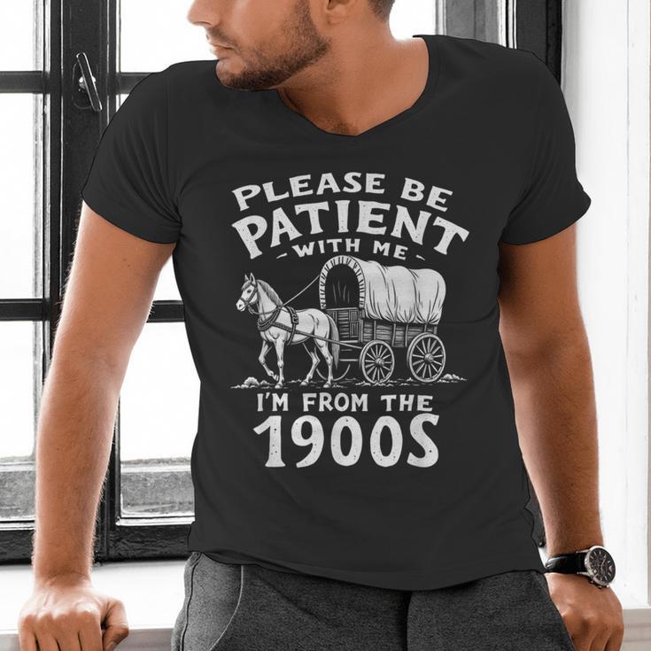 Humorous Wagon Plea Please Be Patient I'm From The 1900s Men's V-Neck T-Shirt