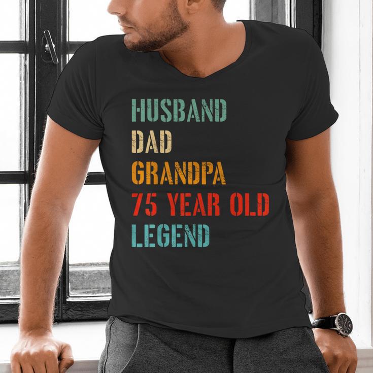 Husband Dad Grandpa 75 Year Old Legend 75th Birthday Men's V-Neck T-Shirt Husband Dad Grandpa 75 Year Old Legend 75th Birthday Men's V-Neck T-Shirt