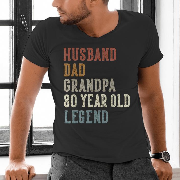 Husband Dad Grandpa 80 Year Old Legend 80th Birthday Men's V-Neck T-Shirt