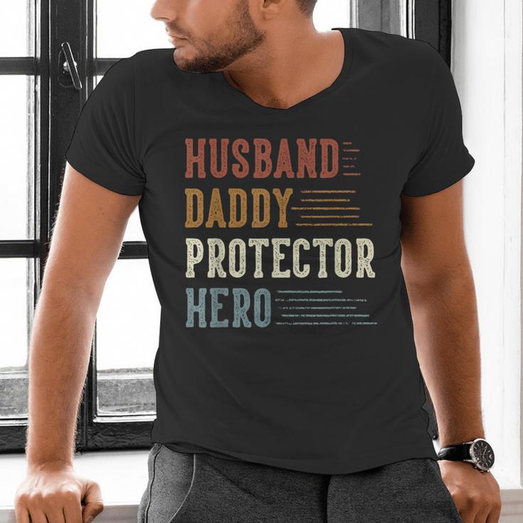 Husband Daddy Protector Hero For Dad Father's Day Men's V-Neck T-Shirt
