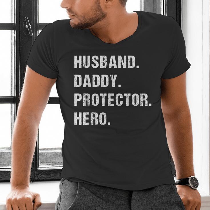Husband Daddy Protector Hero For Dad Wife Small Men's V-Neck T-Shirt