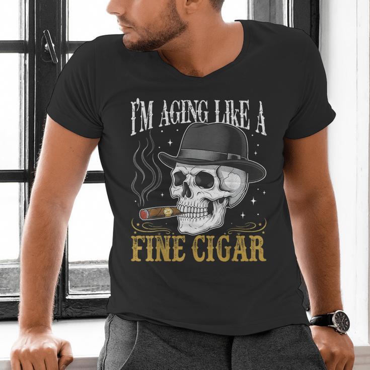 I'm Aging Like a Fine Cigar Skull Dad Retro Adult Men's V-Neck T-Shirt